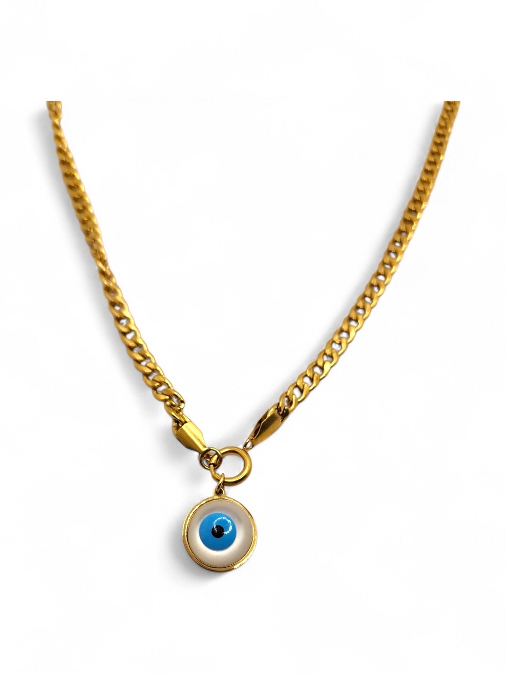 Gold Chain Necklace with Blue Evil Eye Pendant - Women Jewelry